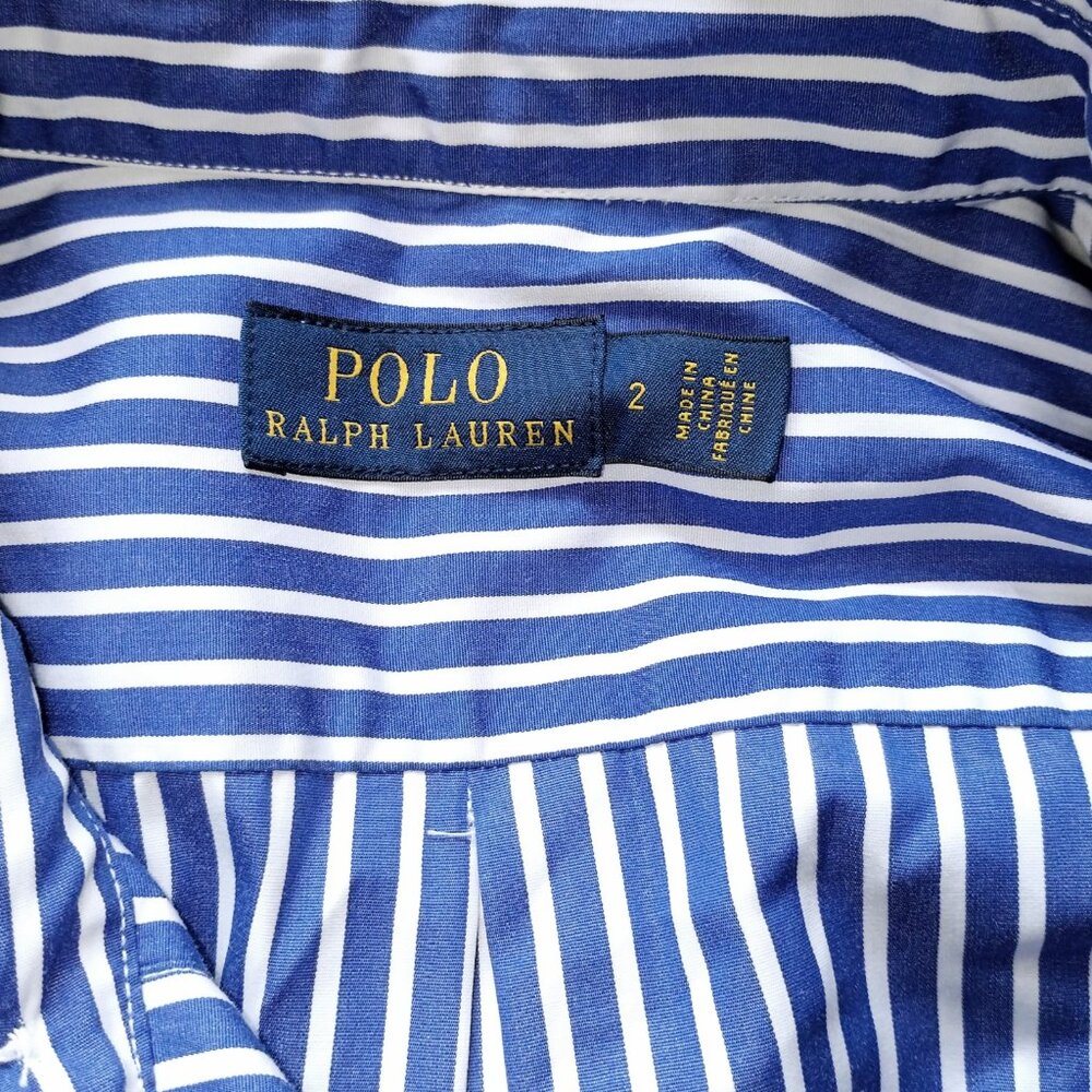 POLO RALPH LAUREN Women's Shirt Dress Blue White Stripes Cotton Size 2 - Picture 5 of 5
